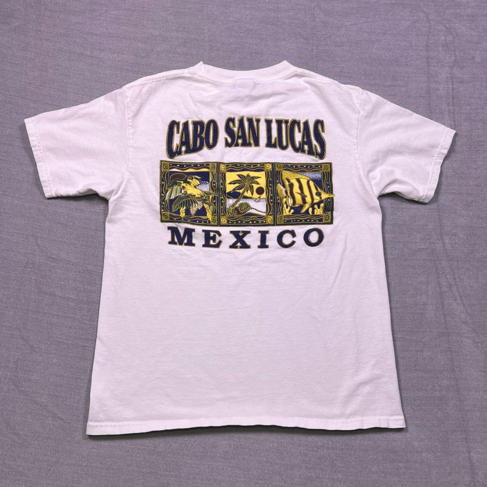 YAZBEK Mens Medium Cabo San Lucas Mexico Graphic T Shirt Heavy Weight White‎